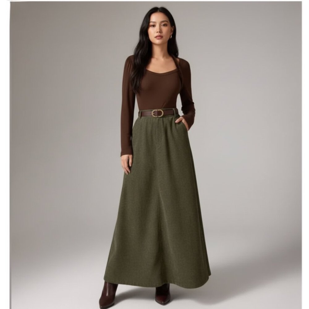 Minimalist Corduroy Skirt Maxi Green